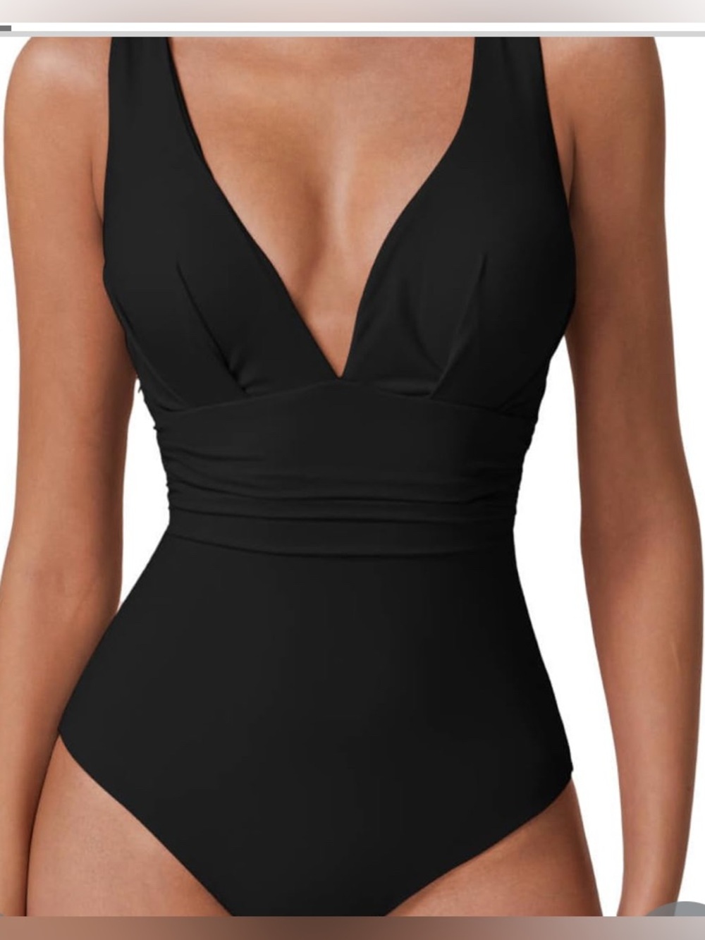 QINSEN One Piece Bathing Suit For Women Tummy Control V Neck, Black S NWT